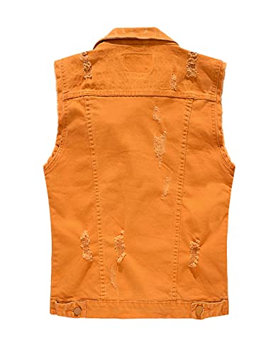 Image of Men's Sleeveless Ripped Denim Vest Casual Slim Fit Button Down Jeans Vests Jacket