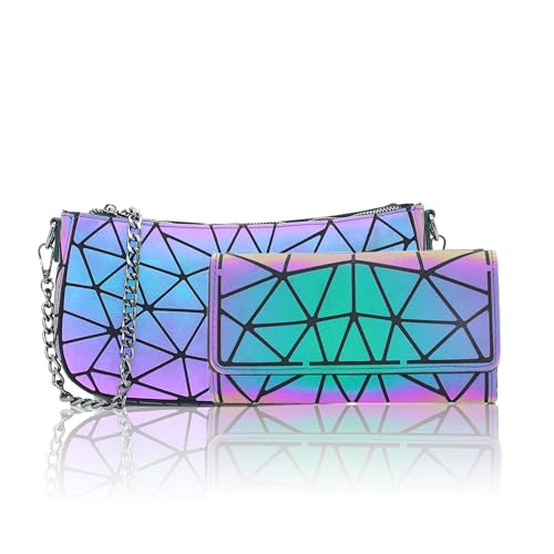 Pochette de soirée géométrique lumineuse avec 2 sangles amovibles