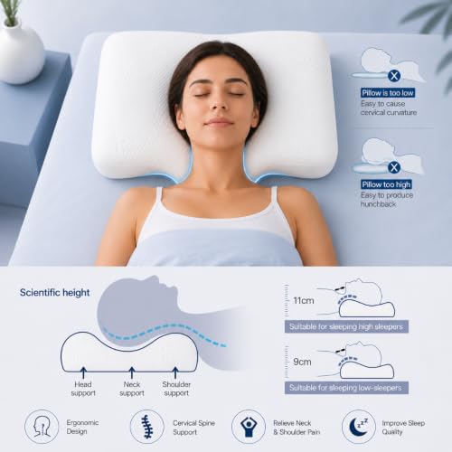 Image of Memory Foam Cervical Neck Pillow | 3 Years Warranty | Pain Relief Sleep, Improves Posture Spinal Alignment, Neck Pain Relief (Primium Large)
