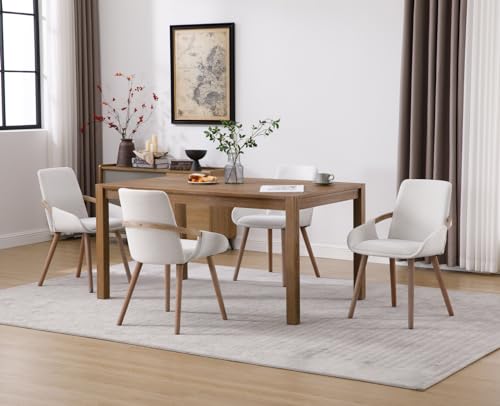 CIMOTA Mid Century Modern Dining Chairs Set of 4 Upholstered Dining Room Chairs Linen Fabric Comfortable Kitchen Chairs Side Chairs with Arms/Natural Wood Legs for Living Room, Beige