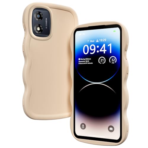 XINYEXIN Liquid Silicone Case for Motorola Moto E13, Wave Frame Curly Shape Cute Protective Case Soft Shockproof Bumper Cover - White