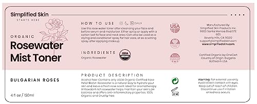 Simplified Skin 4142 Rose Water Spray For Face & Organic Rose Water For Hair - Usda Certified Rosewater Facial Toner - Alcohol-Free Makeup Setting Hydrating Face Mist thumb #9