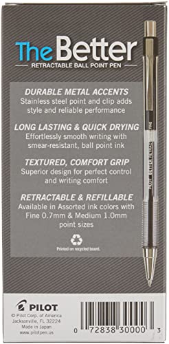 Pilot Pen 30000 The Better Ball Point Pen Refillable & Retractable Ballpoint Pens, Fine Point, Black Ink, 12-Pack #TOP3