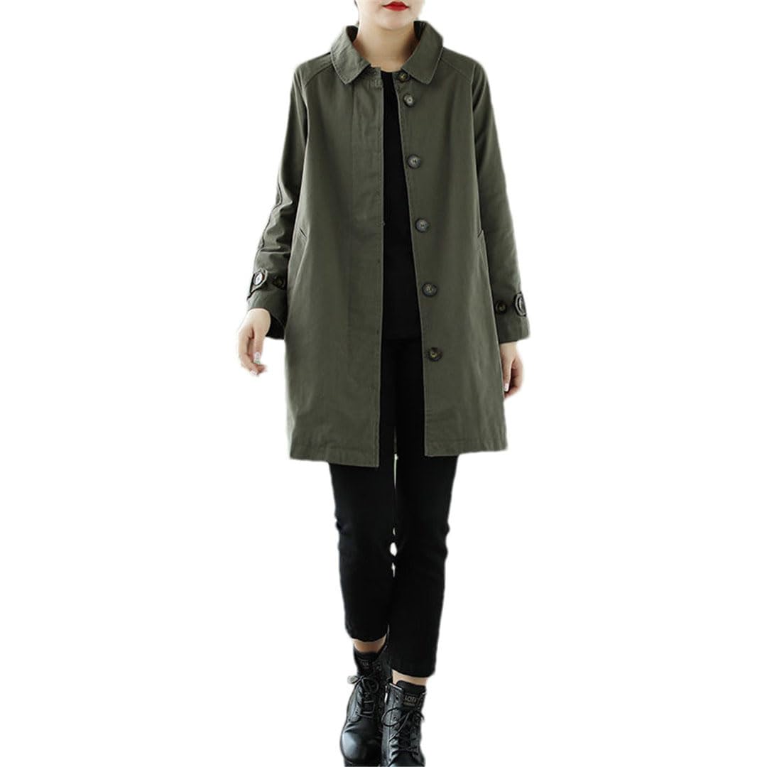 Tdvcpmkk Women's Loose Single-Breasted Mid-Length Windbreaker Coat, Armyen8, 3XL