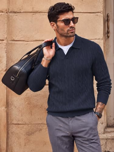 Image of TYSORT Men's Cotton Full Sleeve Collar Polo Sweater for Men, Cable Knitted Sweaters for Men