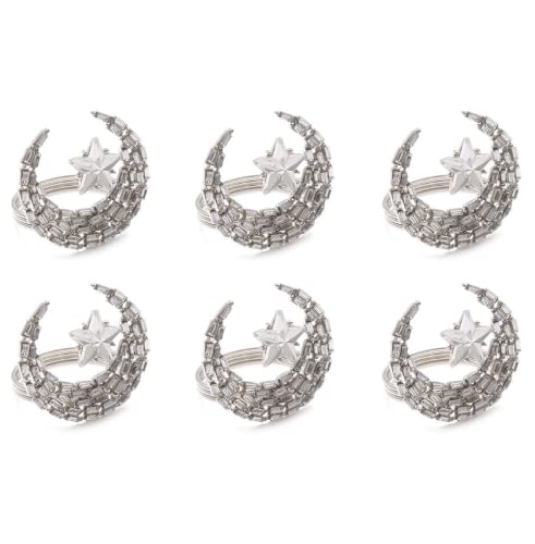 Allinlove Napkin Rings Set Of 6, Silver Moon Star Napkin Holder Rings Serviette Napkin Buckle For Easter Christmas Holiday Party Dinner Wedding Birthday Banquet Dining Table Centerpieces Decor #TOP6