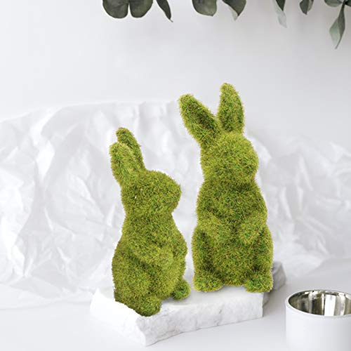 Cabilock 2Pcs Flocked Bunny Figurine Easter Moss Bunny Furry Flocked Bunny Moss Covered Green Rabbit Statue Spring Festival Garden Micro Landscape Decorations #TOP2