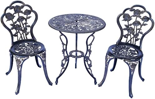 KAI LI Outdoor Furniture Bistro Set with Rose Pattern 1 Table 2 C...