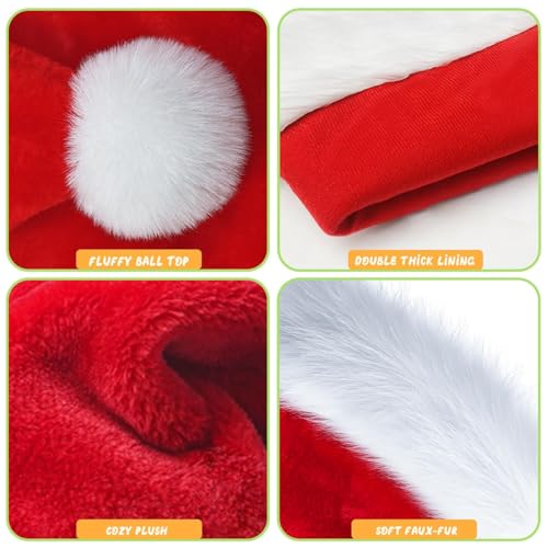 image for TCJJ Christmas Hats for Adult, Santa Hat Unisex Holiday Red Velvet Dou