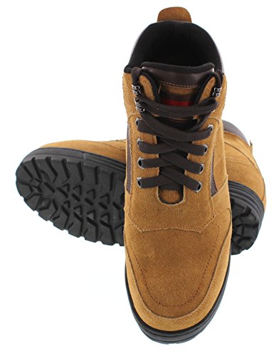 Calden Men's Invisible Height Increasing Elevator Shoes - Brown Nubuck Leather Lace-up High-top Boots with Extra Tall - 5.2 Inches Taller - K881803 - Size 11 D(M) US4