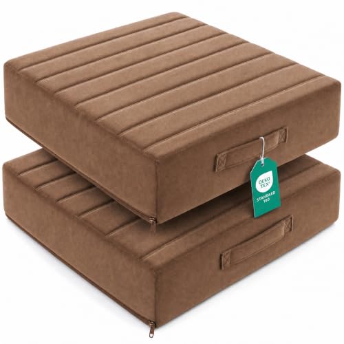 Codi High Density Foam Floor Pillow 2 Sets, 5' Thick Large Meditation Cushions Seating for Adults and Yoga Sitting, Washable Thick Couch Cushion with Soft Tufted Covers - 22 inch Coffee