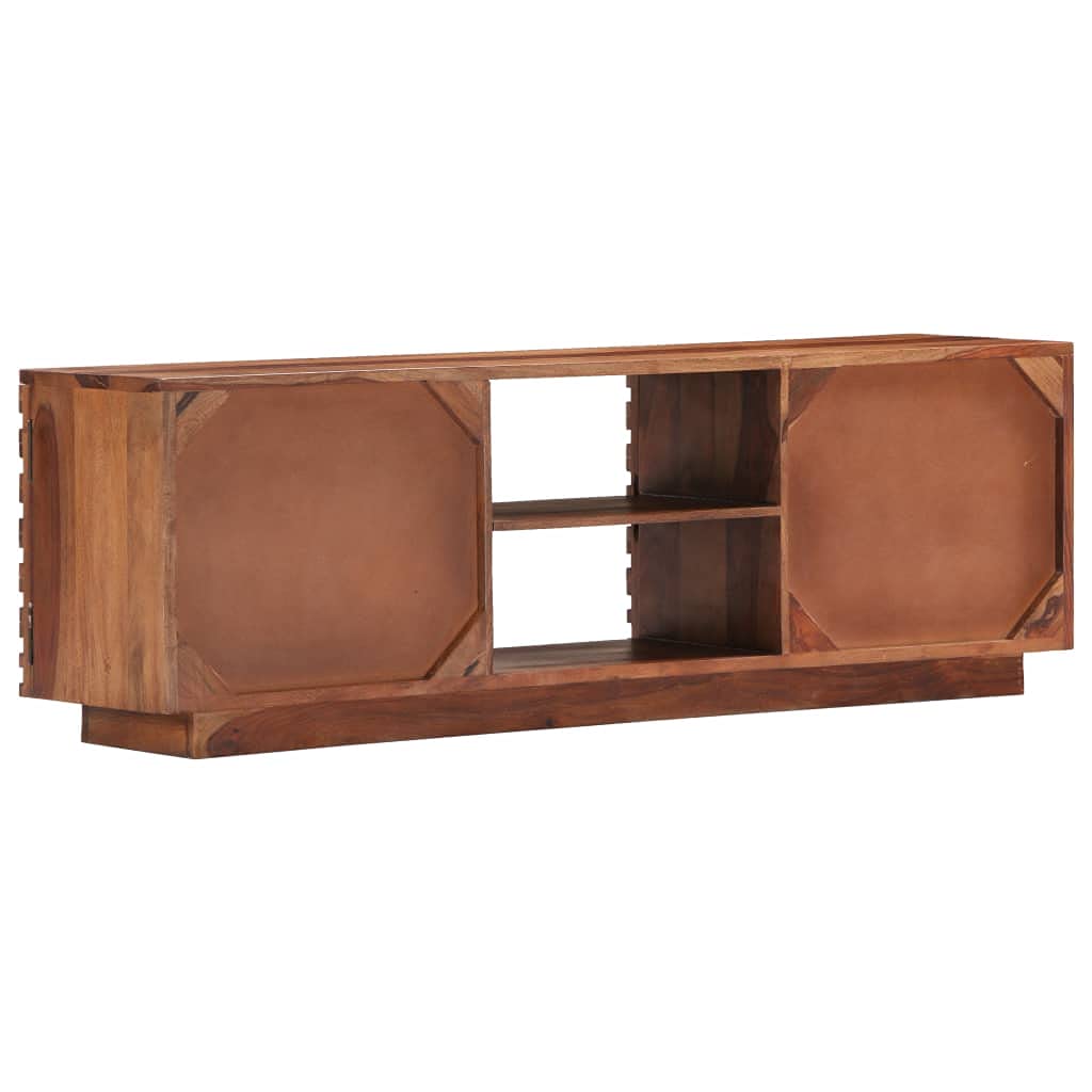 Meuble TV Bois Massif Acacia 120 cm, Buffet Salon Rustique avec 2 Portes et 2 Casiers, Meuble HiFi Télévision Design Unique et Durable pour Salon Salle à Manger