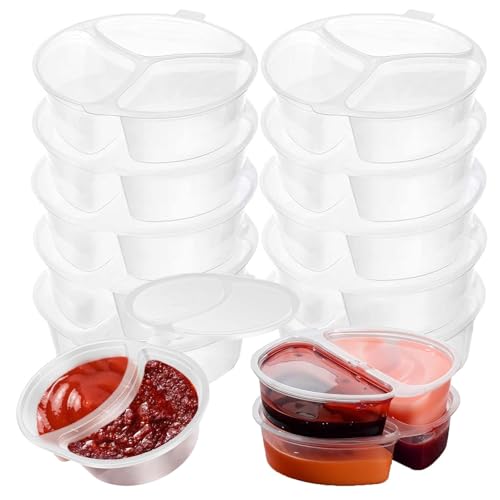 WXOIEOD 10 Pack Double Compartment Condiment Container with Lids, 2