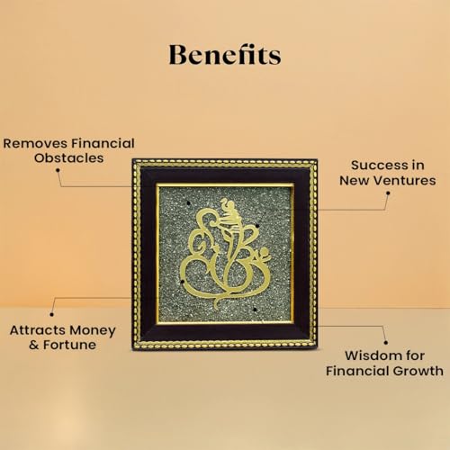 Image of Astrotalk Ganesh Ji on Raw Pyrite Frame | Ganesh Idol for Home Decor with Pyrite Stone Frame | Ganesh Vastu Items for Home & Office | Gift for Man & Woman | 19x19x1 cm | 1 Piece