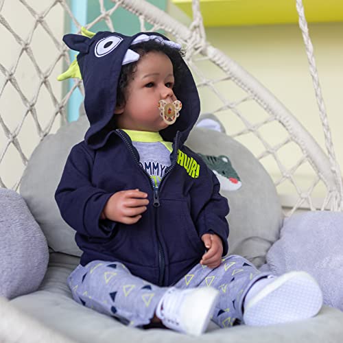 Anano 20 Inch Biracial Black Reborn Dolls Soft Silicone Cloth Body Newborn Baby Dolls African American Boy Baby Dolls Ethnic Reborn Toddler Best Gift Sets #TOP4