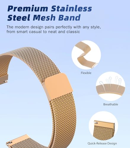 Image of 18mm 20mm 22mm Metal Watch Band Compatible with Venu 3S /2S /4 /3 /Vivoactive 4S /Vivomove 3S /Forerunner 255S /265S /Vivoactive 6 /5 /3, Quick Release Stainless Steel Mesh Strap for Men Women