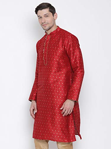 Image of VASTRAMAY Men's Blue Cotton Silk Blend Kurta