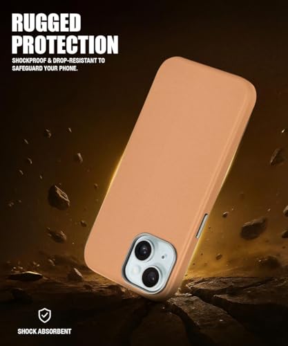 Image of WOW IMAGINE Back Cover for iPhone 13 | iPhone 14 | Shockproof Tough Leather Texture Hard Mobile Case | Ultra Slim Non-Slip Grip | Inner Velvet Fabric | Metal Camera Ring (Tan Brown)