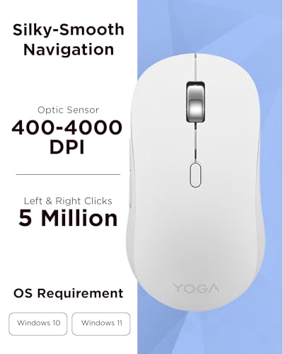 Image of Lenovo Yoga Bluetooth Silent Mouse, 3 Level DPI Adjustment, 36 Month Battery Life, Bluetooth 5.3, 3 Device Paring, Whisper Quiet, Programmable Buttons, Smooth Finish, Seashell