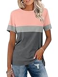 ORANDESIGNE Women’s T Shirts Short Sleeve Color Block Tops Casual Summer Fashion Tees