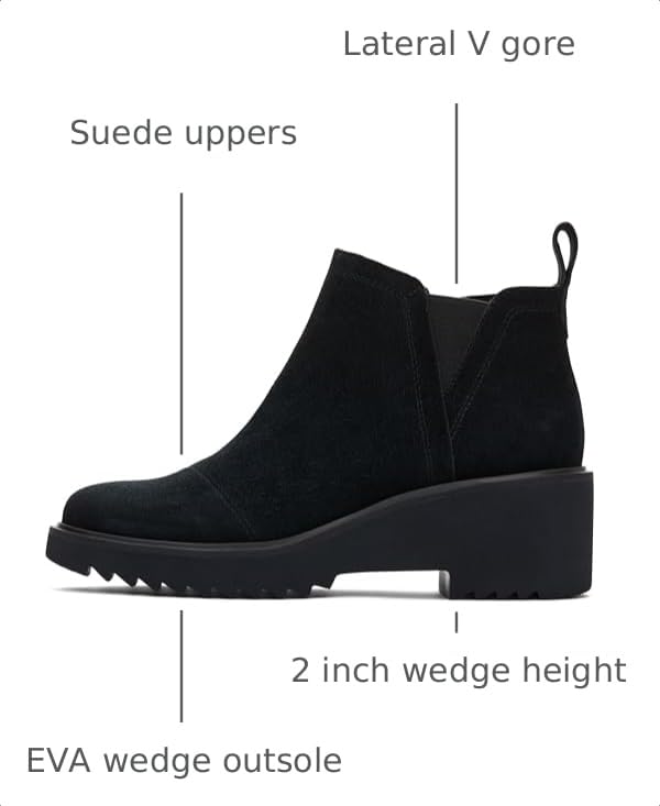 Image of TOMS Women's Maude Wedge Boot, Leather Upper, OrthoLite Insole, Side Zip, Lightweight