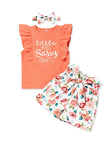 Image of Hipea Toddler Girl Outfits Floral Tops Sleeveless Tank Tops Shorts Headband Summer Clothes Set