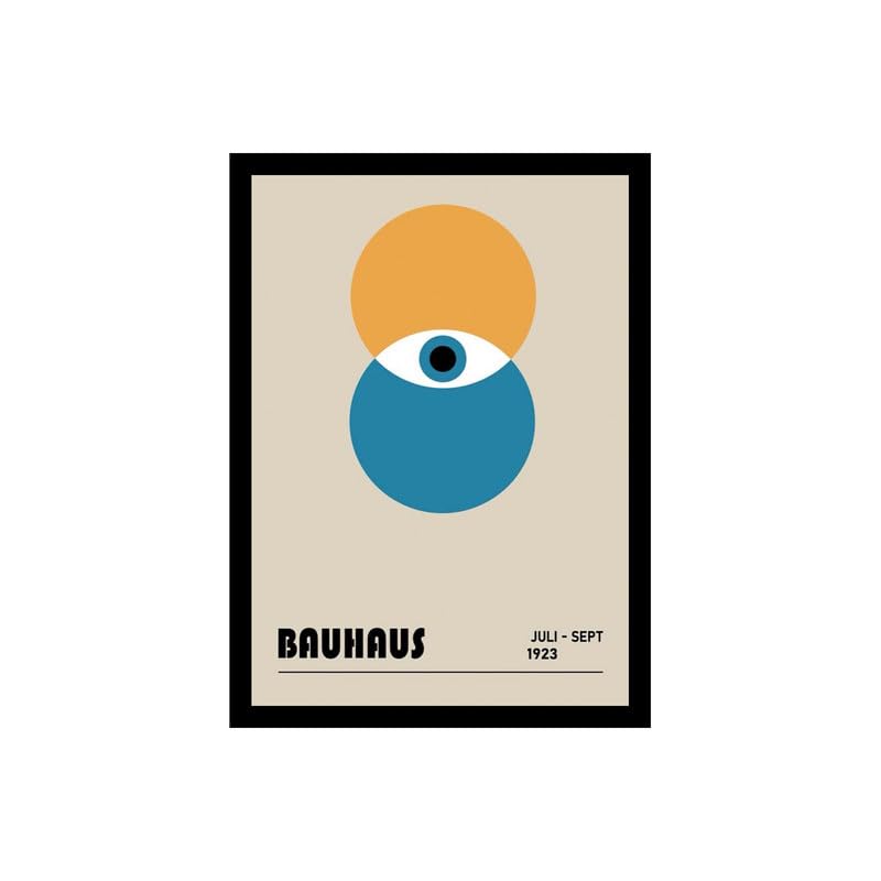 Image of BLINKART Vintage Bauhaus Retro Geometric Aesthetic Poster Gallery | Colorful Wrap Framed For Home Office Studio Living Room Modern Art Studio Decoration Abstract Shapes | (d92) | 13x10 Inch