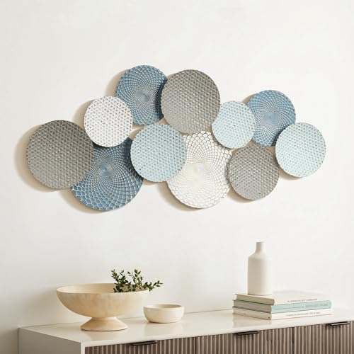 LuxenHome Metal Wall Art, 47.4-Inch Large Wall Decor Hanging Sculptures, Distressed Multi-Color Pastels Metal Accent Artwork Decorations for Living Room Home Office Bathroom Kitchen