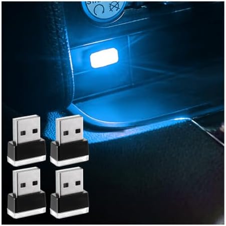 Augeny 4 PCS USB LED Car Interior Atmosphere Lamp, Plug-in USB Decor Night Light, Portable Auto Ambient Lighting Kit, Universal Vehicle Interior Accessories for Most Cars (Ice Blue)