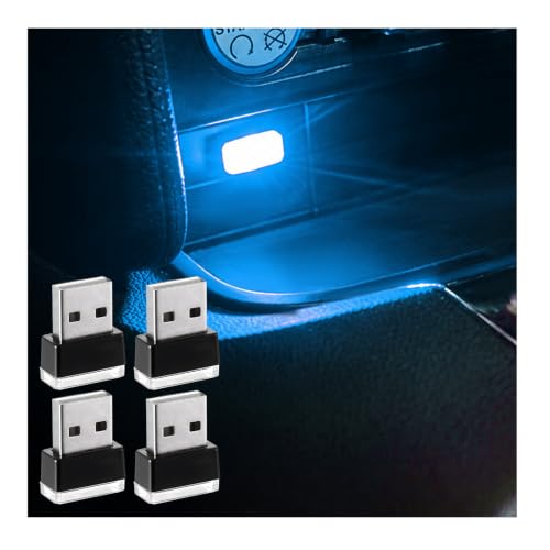 Augeny 4 PCS USB LED Car Interior Atmosphere Lamp, Plug-in USB Decor Night Light, Portable Auto Ambient Lighting Kit, Universal Vehicle Interior Accessories for Most Cars (Ice Blue)