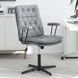 EYYTHUNG Schreibtischstuhl für Zuhause, ohne Räder, mit Armlehnen, Crossleg stationär, ergonomisch, Bürodrehstuhl, Computerstuhl, Grau