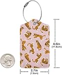 2 Pack Tigres mignons Balises de bagage rose pour Valises, Tag de bagages en cuir avec LoopName Id Cover Travel Bag Etiquettes Set pour Femmes Hommes Garçons Filles Enfants