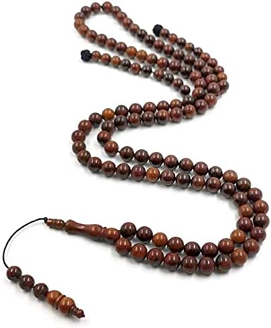 Tasbih Men Natural kuka Wood Muslim 100 Beads Bracelet Islamic Accessories Gift on Hand (10mm x 100 Beads)