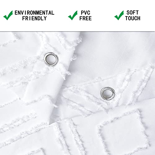 Vostolaiv Shower Curtain Boho Tufted, White Shower Curtain, Shower Curtains For Bathroom, Washable And Waterproof Cloth Textured Modern Shower Curtain Set With 12 Hooks, 72 X 72 Inches #TOP5