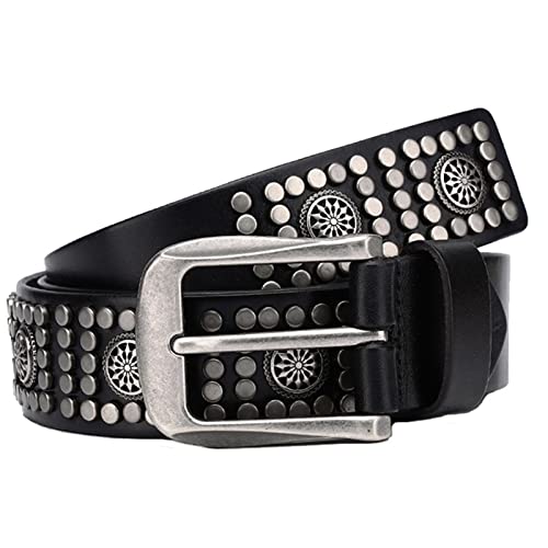Punk Rock Hollow Flower Belt - Circular Rivets In Square Arrangement, Cow Leather Waistband For Men & Women2