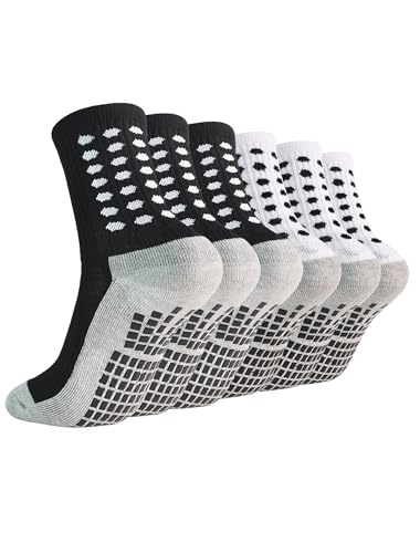 Marchare Kids Grip Soccer Socks Athletic Grip Socks 10-12 Boys Cushioned Non Slip Sock for Baseball Football Basketball Black White