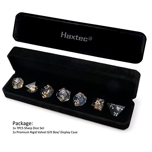 Haxtec Dnd Dice Set Sharp Edge Resin Dice Gold Flakes With Dice Case Black Clear D&D Dice For Rpg Role Playing Games Dungeons And Dragons Gift War Series #TOP4