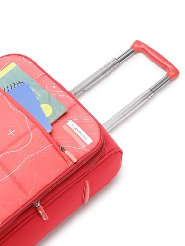 Image of uppercase Topo Celeb Softside Cabin Luggage - Eco-Friendly Printed Carry-On Trolley Bag, 8-Wheel Spinner Suitcase with TSA Lock & Laundry Compartment (Red)