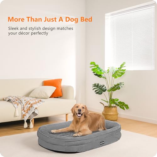 HMTOPE Orthopädisches Hundebett, Hundesofa, Vierseitiges Nackenrolle Kissen, rutschfeste Unterseite Hundekorb, Abnehmbar und Waschbar, Mittelgroße Hunde, Grosse Hunde, 106 x 79 x 17 cm, Mittelgrau