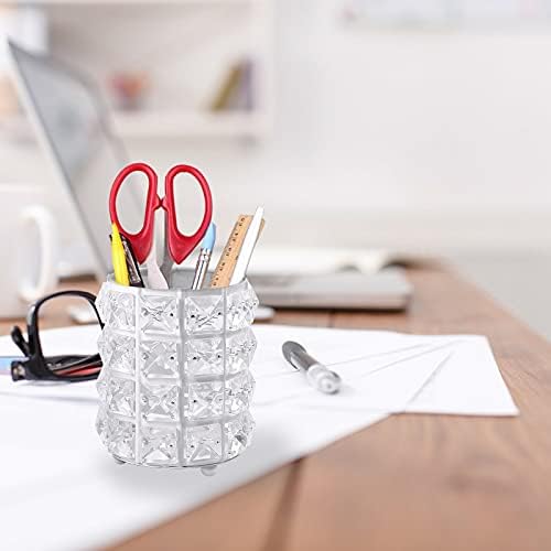 COLFULINE Makeup Brush Organiser, 2 Pcs Crystal Makeup Brush Holder, Makeup Eyebrow Brush Holder, Cosmetic Organiser Pencil Cup Desktop Decoration for Home Office Birthday Gift(Rose Gold + White)