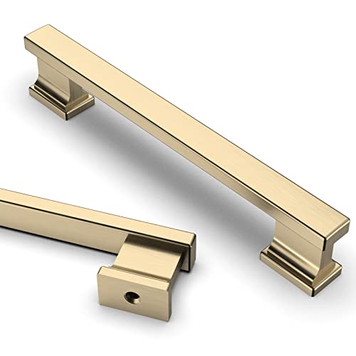 Asidrama 10 Pack 5 Inch(128mm) Brushed Brass Kitchen Cabinet Handles, Cabinet Pulls Kitchen Cabinet Hardware for Cupboard Drawer Pulls