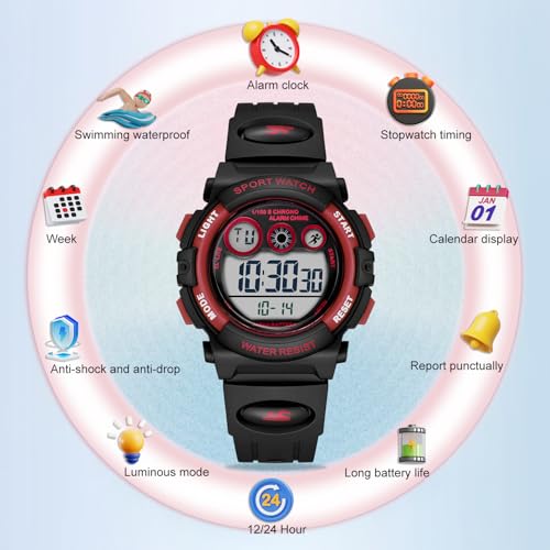 Image of GOLDEN HOUR Watches for Kids Digital Sport Waterproof Boys Girls Watch Outdoor 12 /24 H Alarm EL Backlight Stopwatch Military Child Wristwatch Ages 3-15