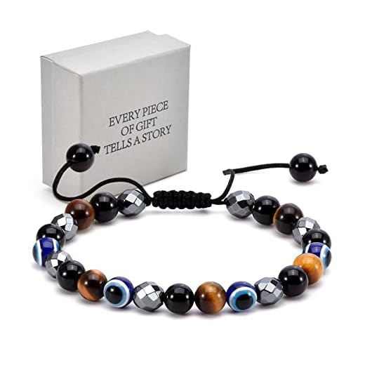 Evil Eye Protection Bracelet for Men Larger Wrists 7" to 11", Attract Wealth Prosperity with Natural Tiger Eye Black Agate Onyx and Hematite, Evil Eye Jewelry Handmade Plus Size Beaded Bracelets