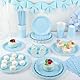 NatNarr 125 StüCk Partygeschirr Set für 25 Gäste, Partygeschirr Blau inklusive Geburtstag Teller Set, Becher, Servietten und Papierstrohhalme für Geburtstag Hochzeiten Babypartys