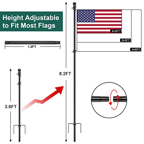 Barcetine 001 Yard Flag Pole For Outside House In Ground - 8.5 Ft Tangle Free Stainless Steel Flagpole thumb #5