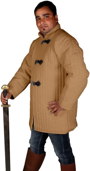 Medievals Thick Padded Quilted Jacket Gambeson Historical Costumes Full Sleeves for rennaissance Dress