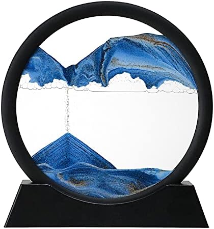 Moving Sand Art, 3D Dynamic Sand Art Liquid Motion, Moving Sand Art Picture Round Glass 3D Deep Sea Sandscape Relaxing Home and Office Decorations (Blue, 7inches) (FWJT-H001)