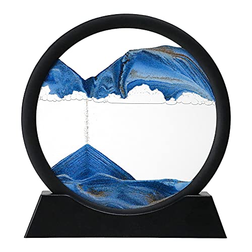 Moving Sand Art, 3D Dynamic Sand Art Liquid Motion, Moving Sand Art Picture Round Glass 3D Deep Sea Sandscape Relaxing Home And Office Decorations (Blue, 7Inches) (Fwjt-H001) #TOP1