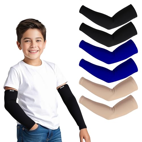 Image of Kids Arm Sleeves - Protective Arm Covers for Boys & Girls, Ages 5-13, UV Sun Protection, Perfect for Sports, Cycling, Running, and Outdoor Activities