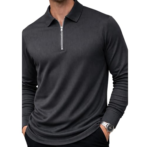 Image of Mack Jonney Men's Premium Ribbed Half-Zip Polo T-Shirt | Long Sleeve Soft Stretch Fabric | Stylish Casual & Smart Wear Top-M6783